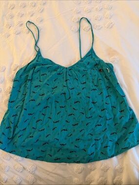 O'Neill Teal Adjustable Spaghetti-Strap Camisole with Shark & Anchor Print